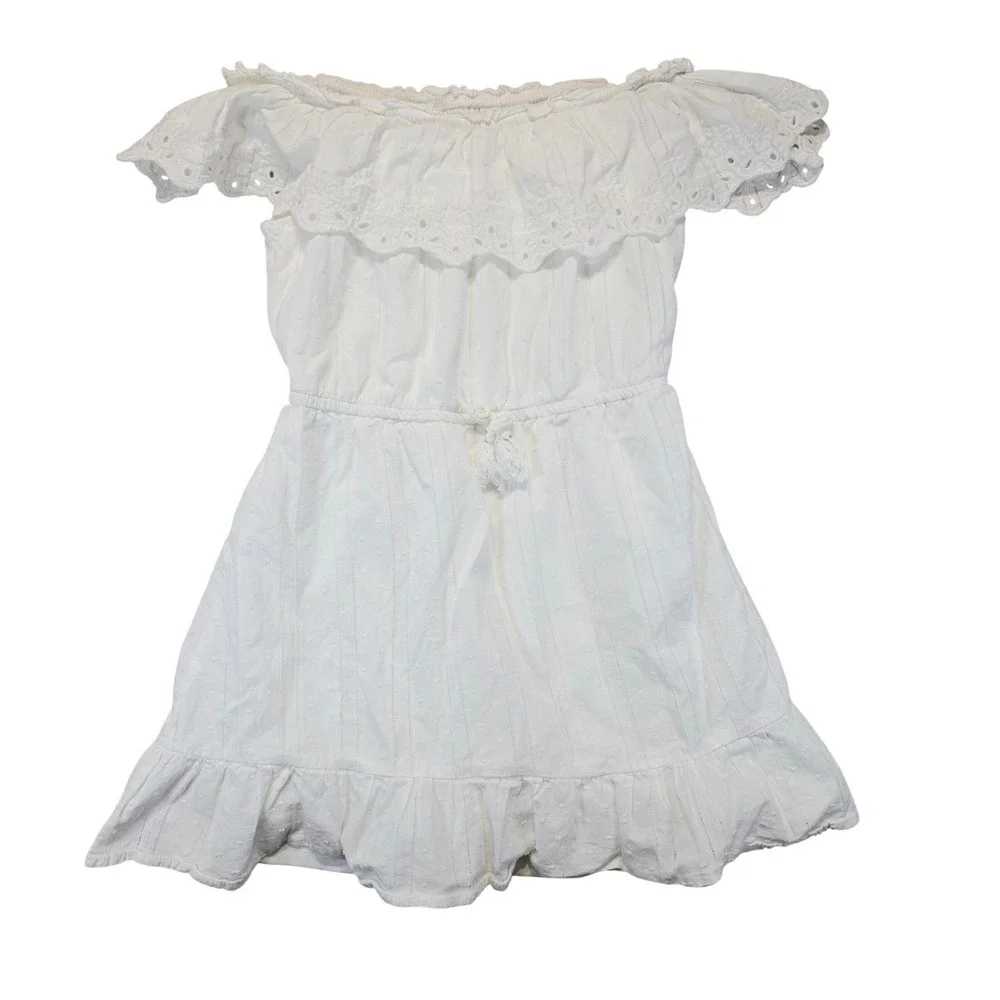 Art Class Girls White Eyelet Lace Swiss Dot Off-The-Shoulder Dress Size‎ M 7/8